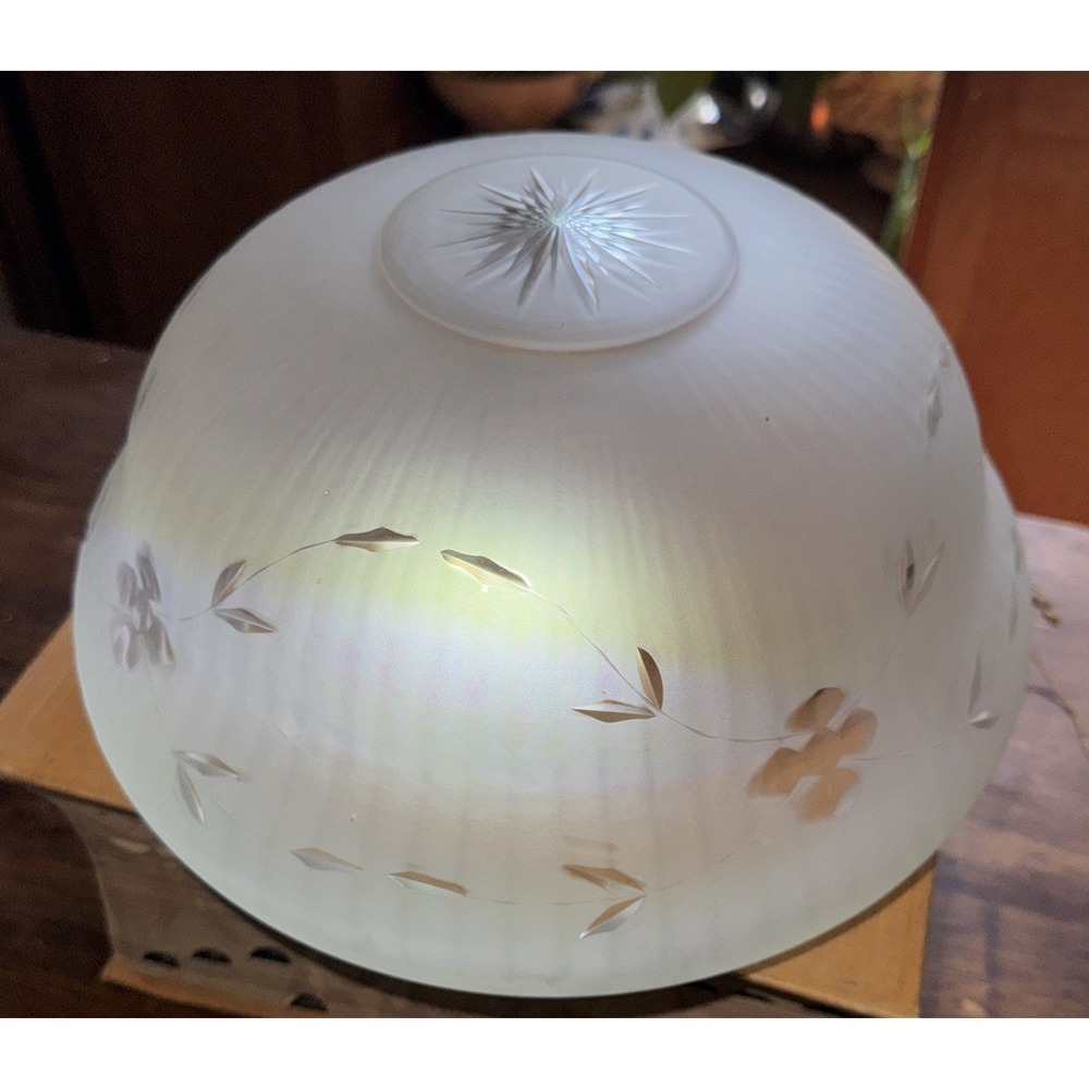 Vintage Frosted Glass Ceiling Fixture Shade Dome Globe Flowers Ribbed 9 3/4 Fit
